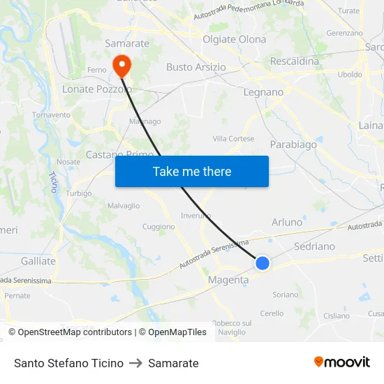 Santo Stefano Ticino to Samarate map