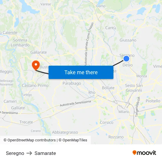 Seregno to Samarate map