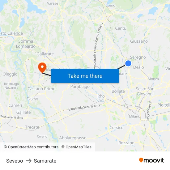 Seveso to Samarate map