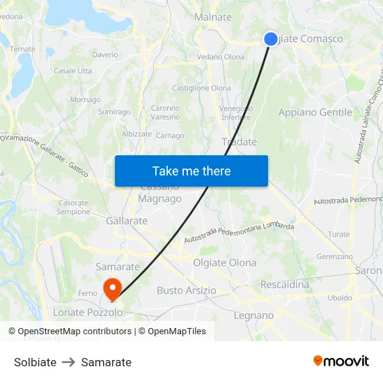 Solbiate to Samarate map