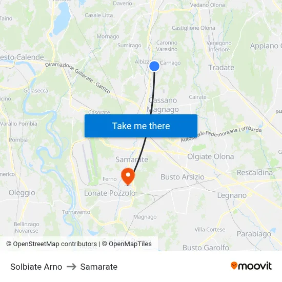 Solbiate Arno to Samarate map