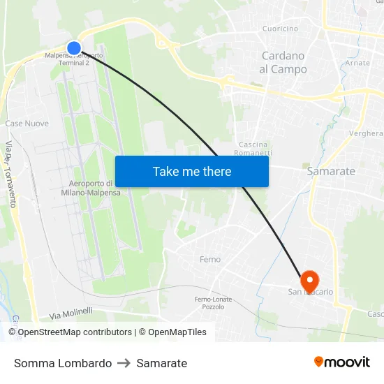 Somma Lombardo to Samarate map