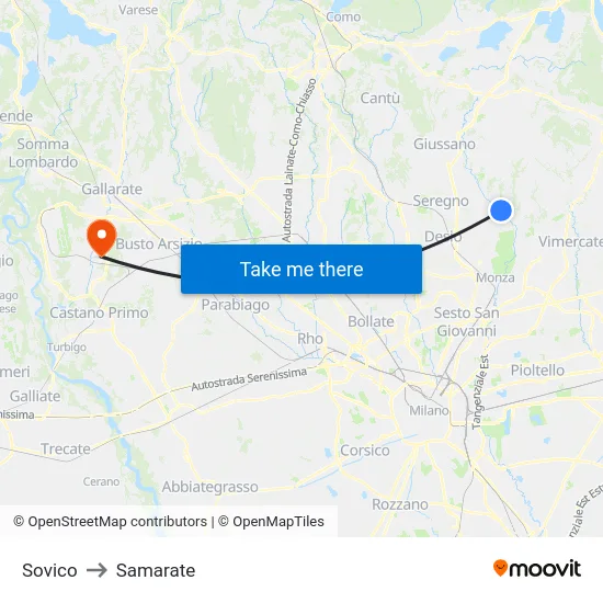 Sovico to Samarate map