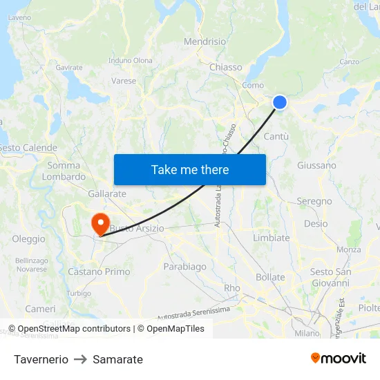 Tavernerio to Samarate map