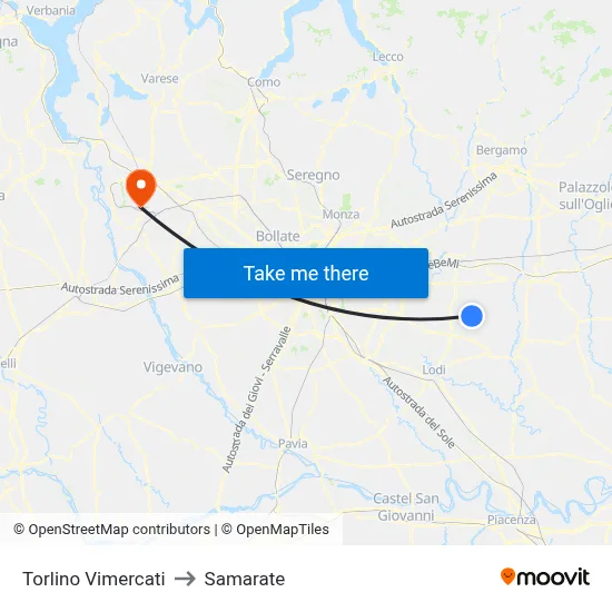 Torlino Vimercati to Samarate map