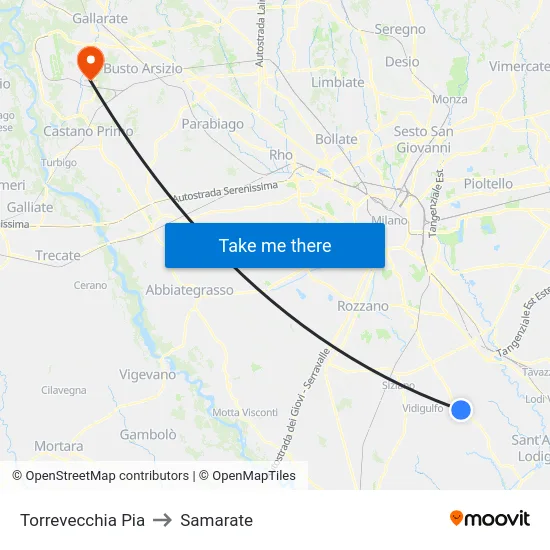 Torrevecchia Pia to Samarate map