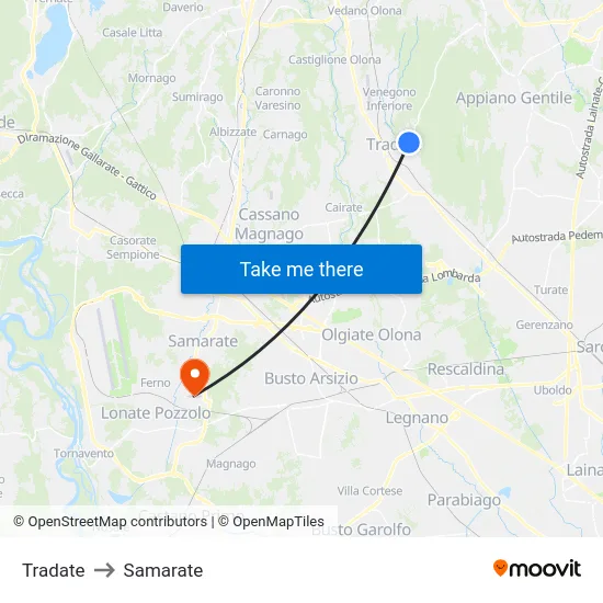 Tradate to Samarate map