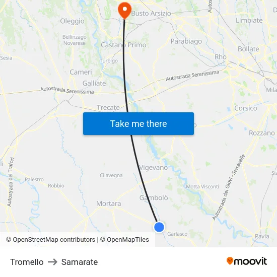 Tromello to Samarate map