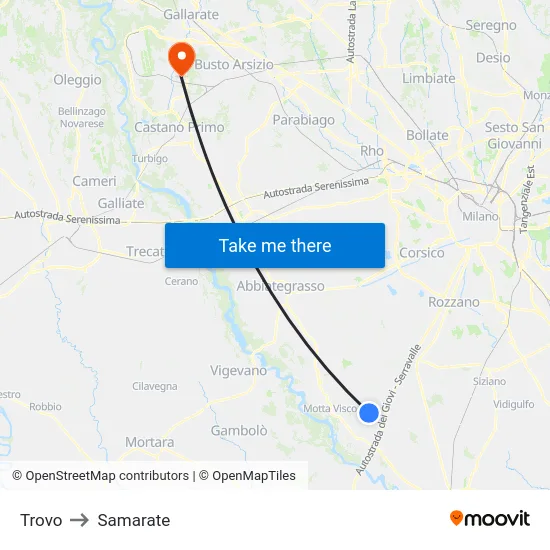 Trovo to Samarate map