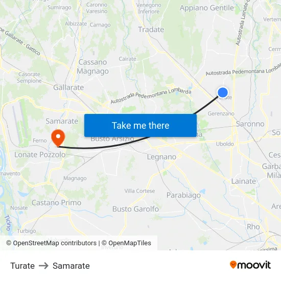 Turate to Samarate map