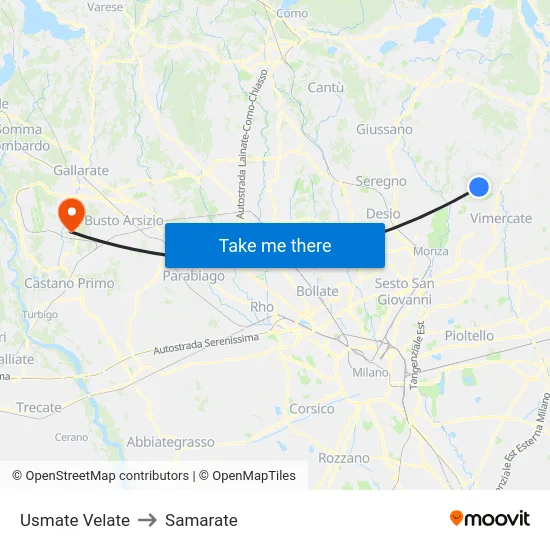 Usmate Velate to Samarate map