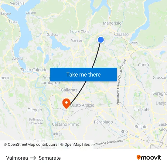 Valmorea to Samarate map