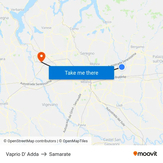 Vaprio D' Adda to Samarate map