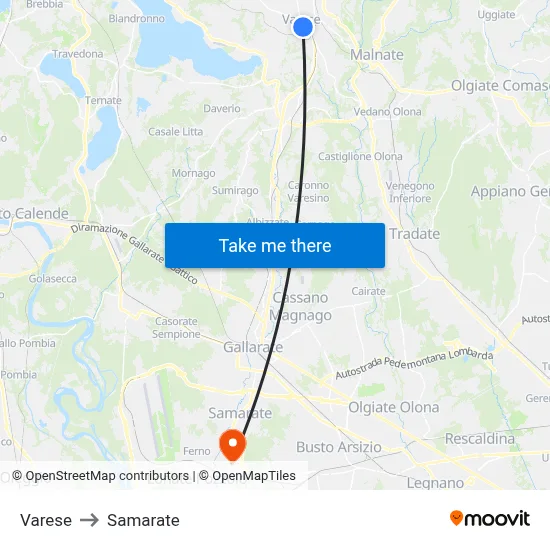 Varese to Samarate map