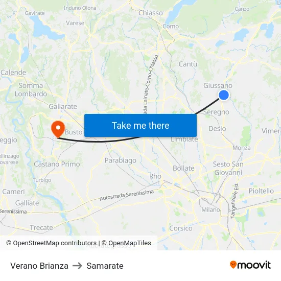 Verano Brianza to Samarate map
