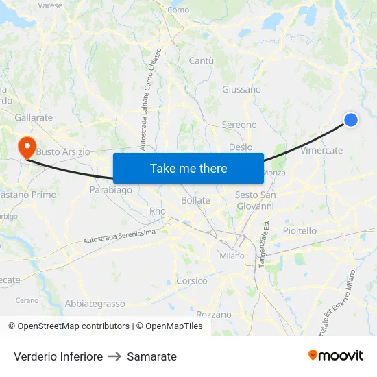 Verderio Inferiore to Samarate map
