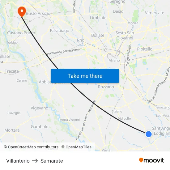 Villanterio to Samarate map