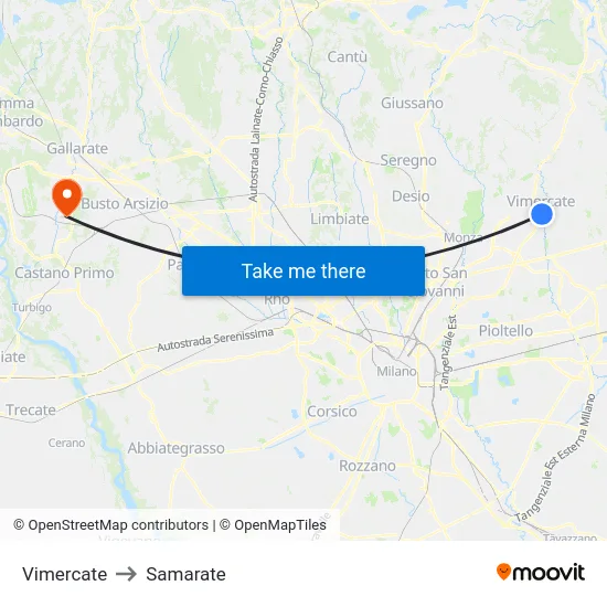 Vimercate to Samarate map