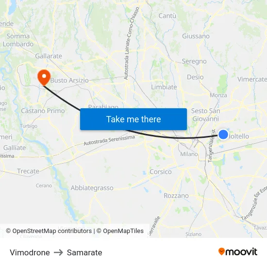 Vimodrone to Samarate map