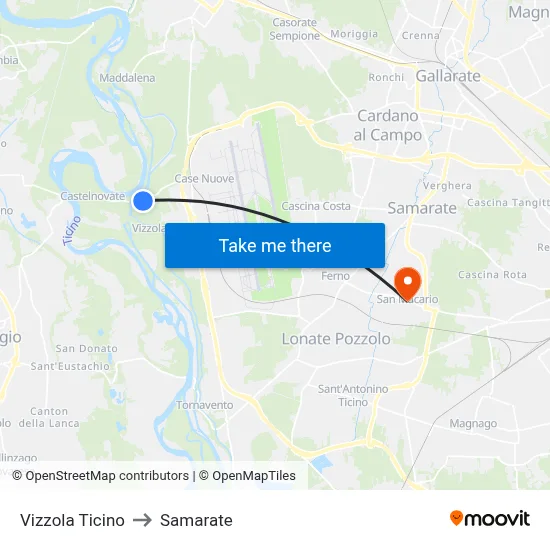 Vizzola Ticino to Samarate map