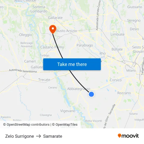 Zelo Surrigone to Samarate map