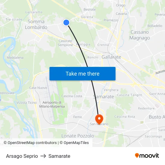 Arsago Seprio to Samarate map