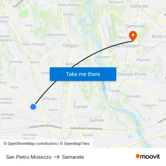 San Pietro Mosezzo to Samarate map
