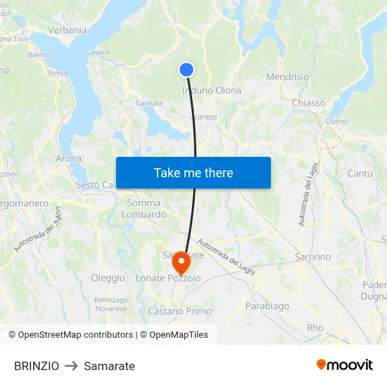Brinzio to Samarate map