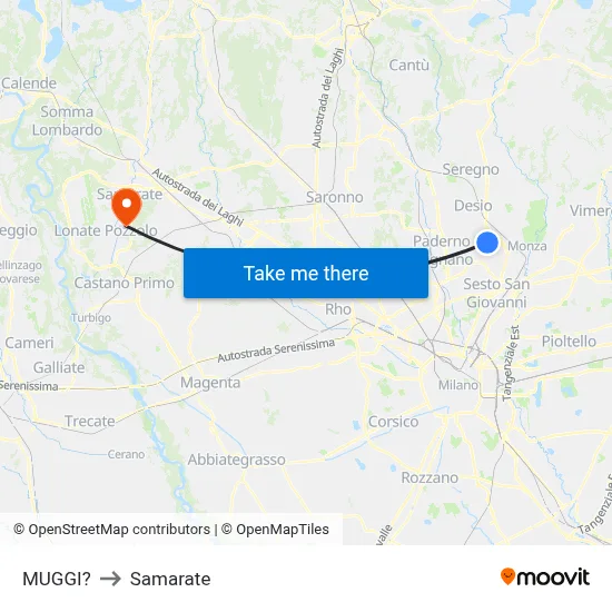 Muggiò to Samarate map