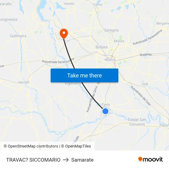 Travacò Siccomario to Samarate map