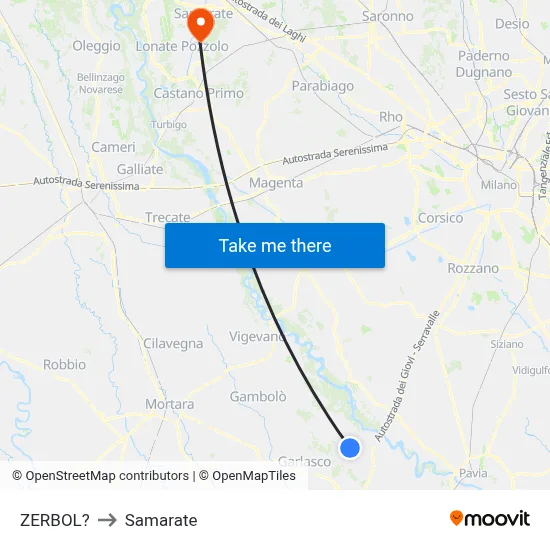 Zerbol to Samarate map