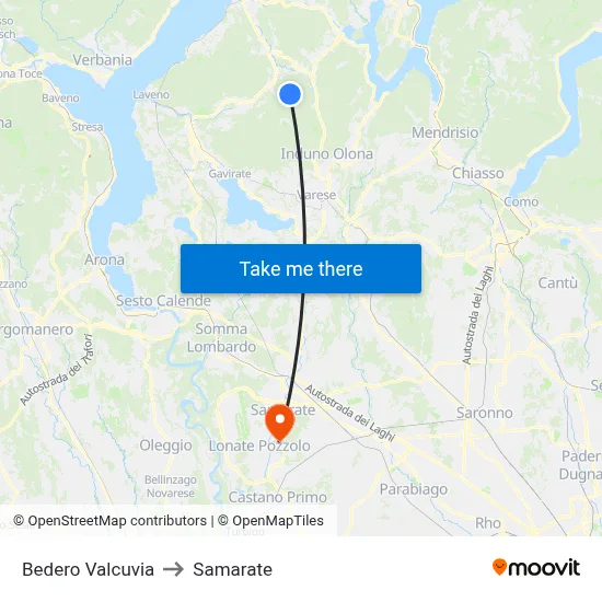 Bedero Valcuvia to Samarate map