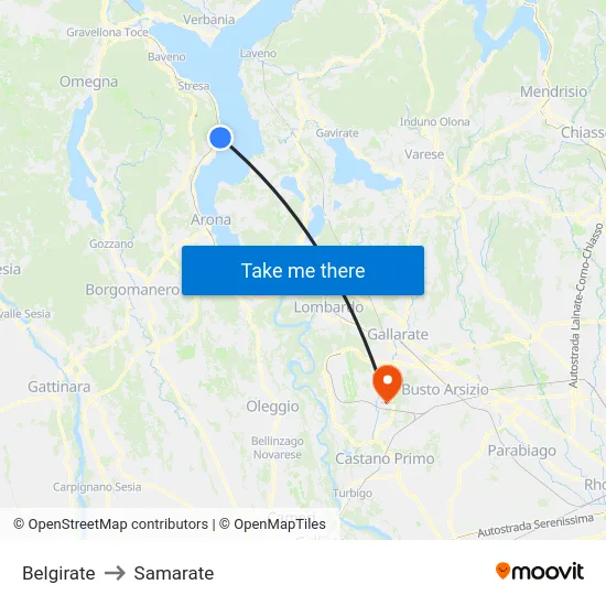 Belgirate to Samarate map