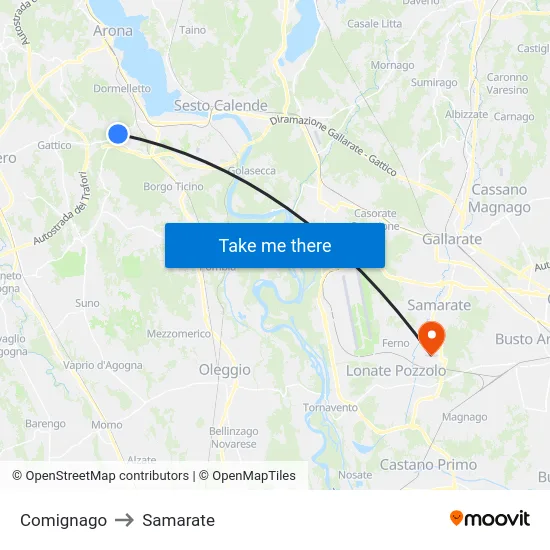 Comignago to Samarate map