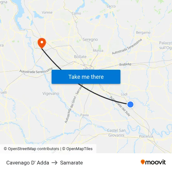 Cavenago D' Adda to Samarate map
