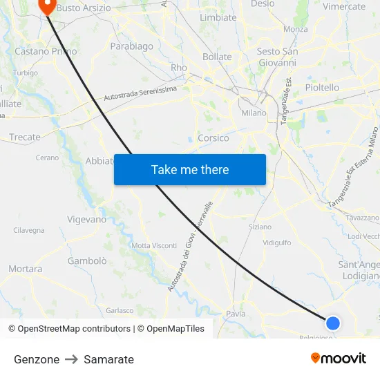 Genzone to Samarate map