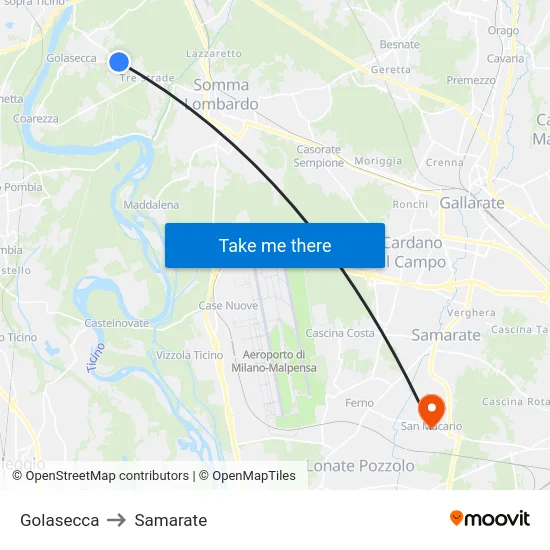 Golasecca to Samarate map