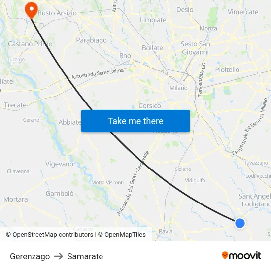 Gerenzago to Samarate map
