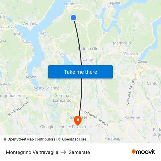 Montegrino Valtravaglia to Samarate map