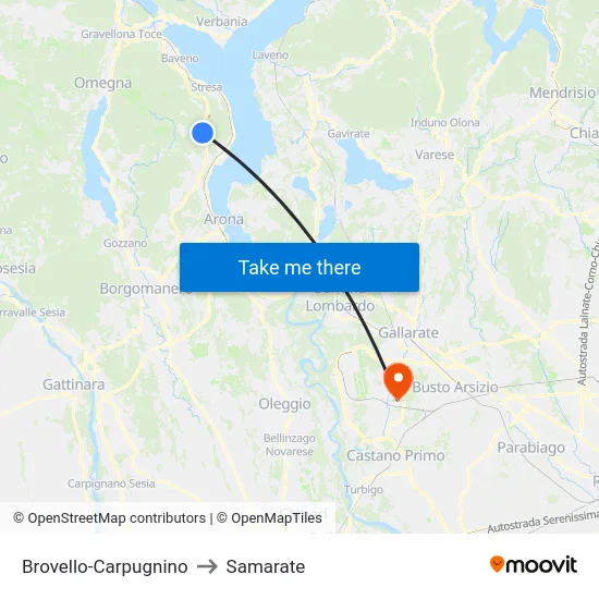 Brovello-Carpugnino to Samarate map