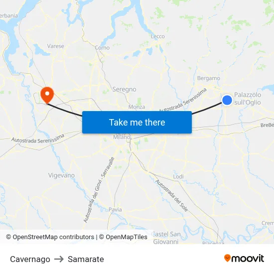 Cavernago to Samarate map