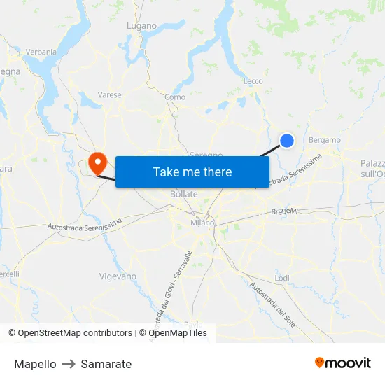 Mapello to Samarate map