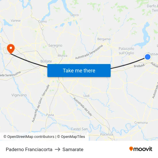 Paderno Franciacorta to Samarate map