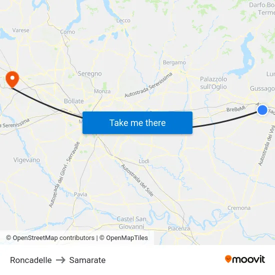 Roncadelle to Samarate map