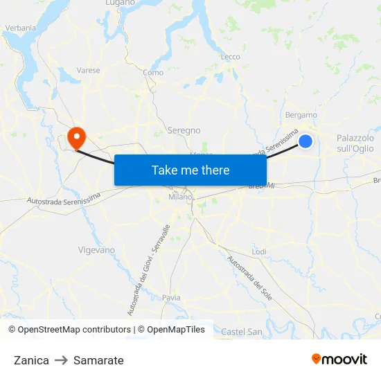 Zanica to Samarate map