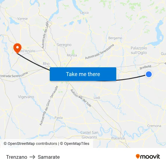 Trenzano to Samarate map