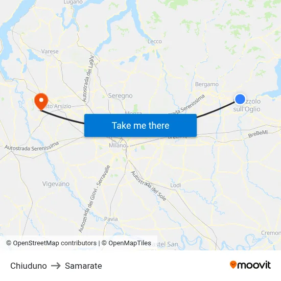 Chiuduno to Samarate map