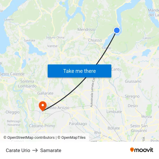 Carate Urio to Samarate map