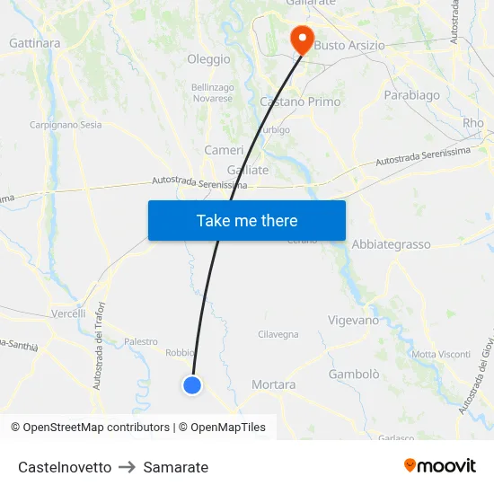 Castelnovetto to Samarate map