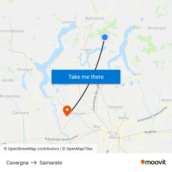 Cavargna to Samarate map